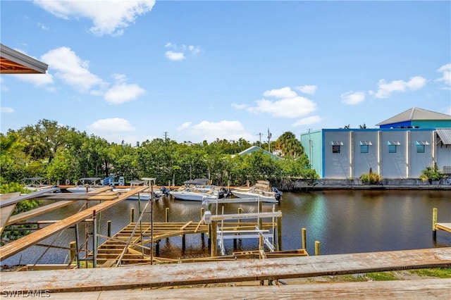 view of dock with a water view