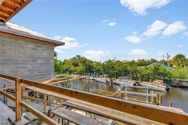 dock area featuring a water view