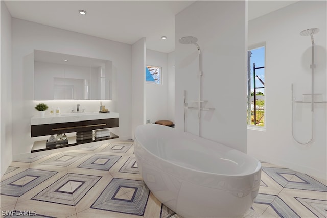 bathroom featuring vanity and separate shower and tub