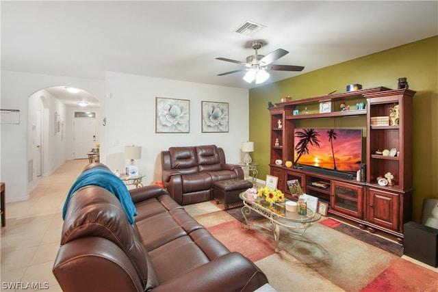 living room with ceiling fan