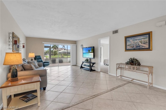 living room featuring light tile patterned floors