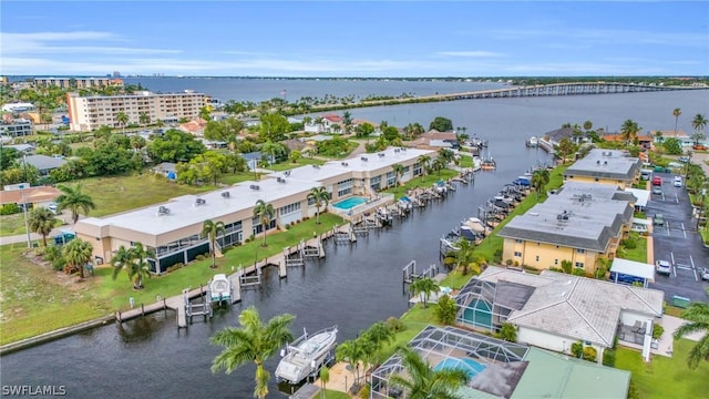 aerial view with a water view