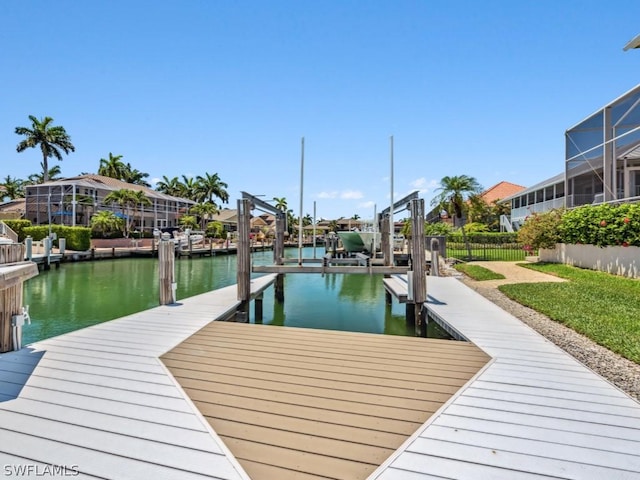 view of dock with a water view