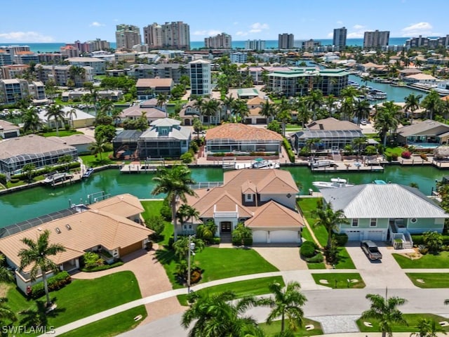 bird's eye view featuring a water view