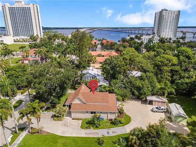 aerial view with a water view