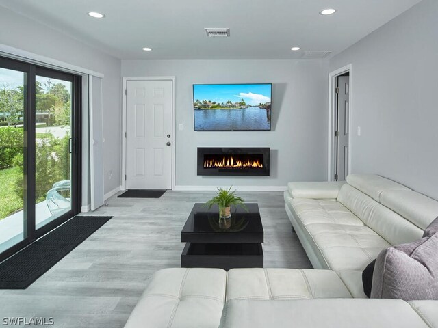 living room with light hardwood / wood-style flooring