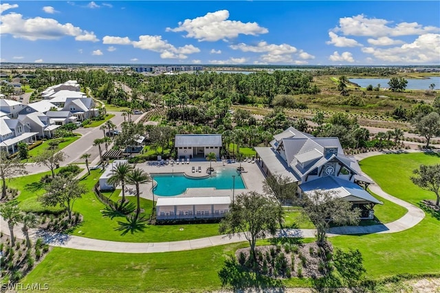 drone / aerial view featuring a water view