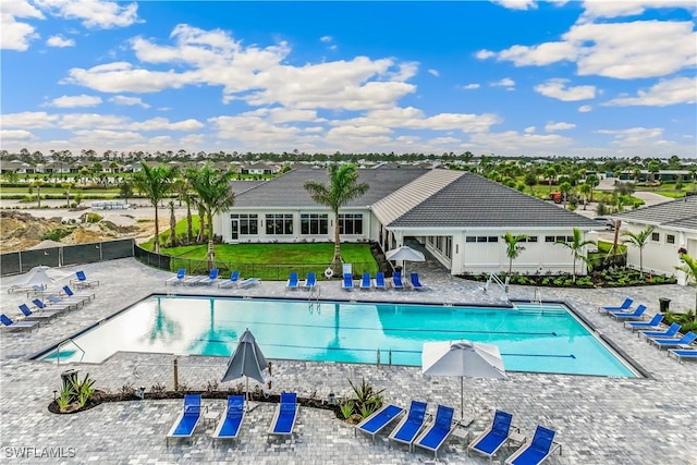 view of pool featuring a patio area