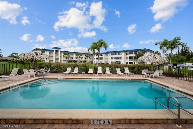 view of swimming pool with a patio