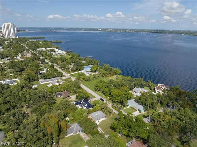 aerial view with a water view