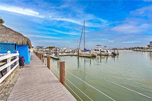 dock area featuring a water view