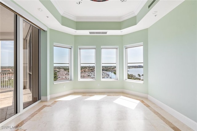 14270 Royal Harbour Ct Unit 1122, Fort Myers, FL 33908 - empty room featuring inlaid floor details, crown molding, healthy amount of natural light, and baseboards