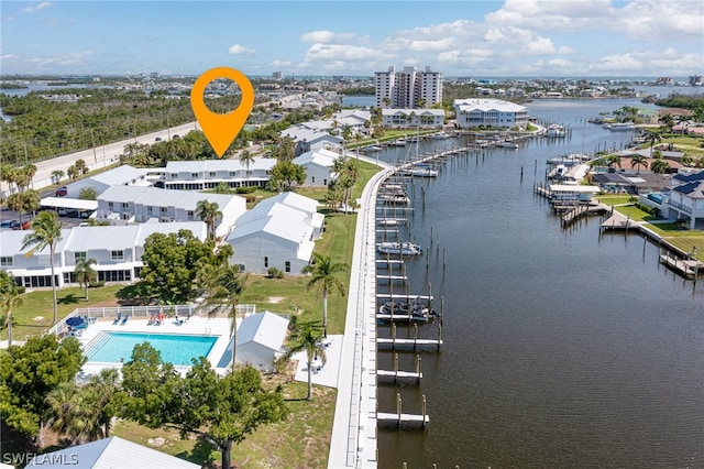 bird's eye view featuring a water view