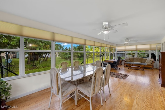 sunroom / solarium with ceiling fan