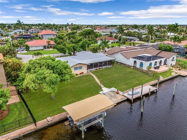 aerial view with a water view