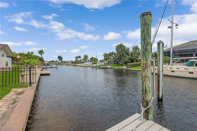 dock area with a water view