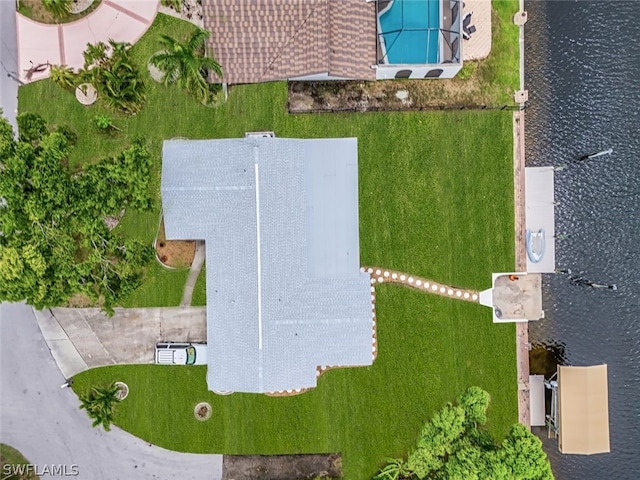 aerial view featuring a water view