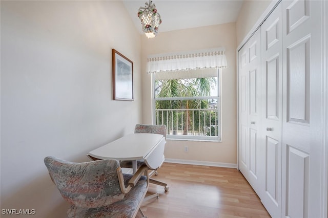 interior space with light wood-type flooring and baseboards