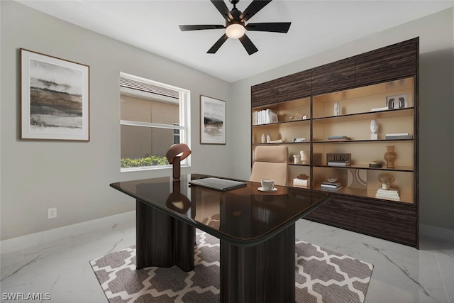 home office with ceiling fan