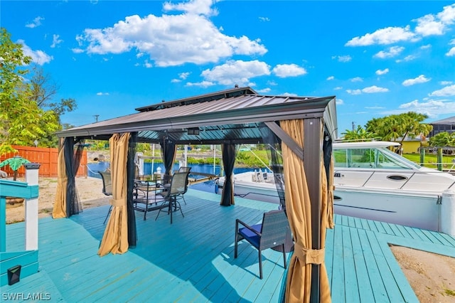 wooden deck featuring a water view and a dock