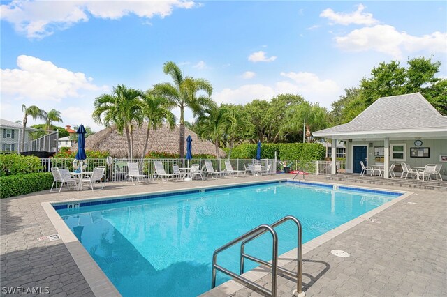 view of swimming pool featuring a patio