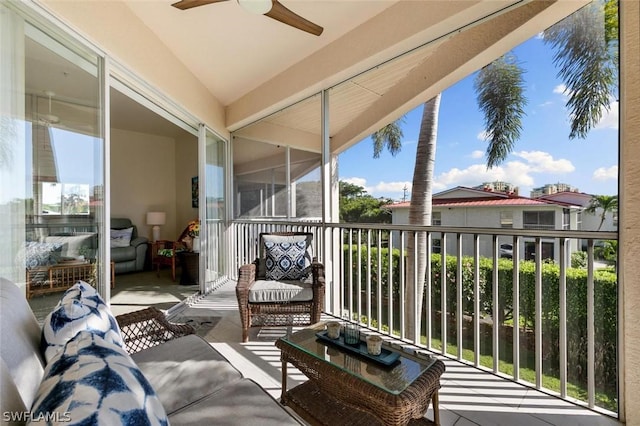 balcony with ceiling fan