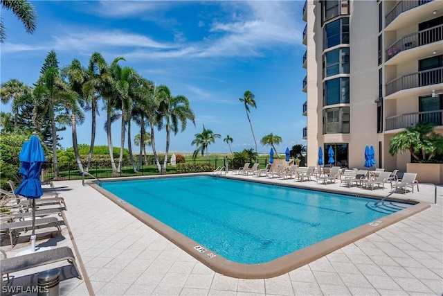 view of pool featuring a patio area