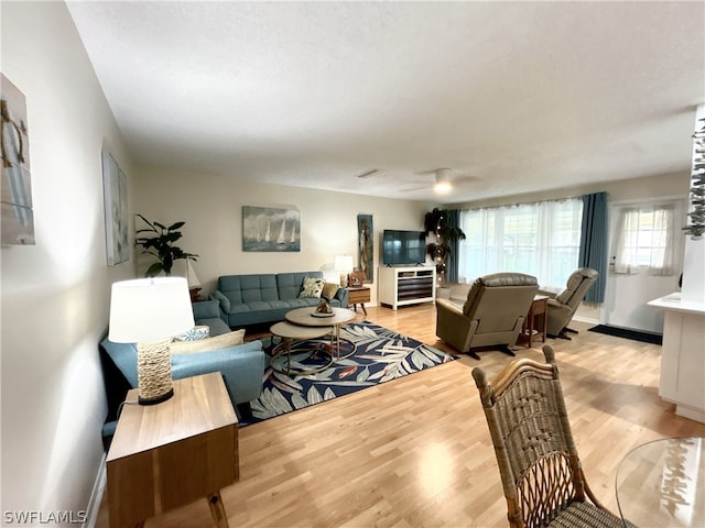 living room with light hardwood / wood-style floors