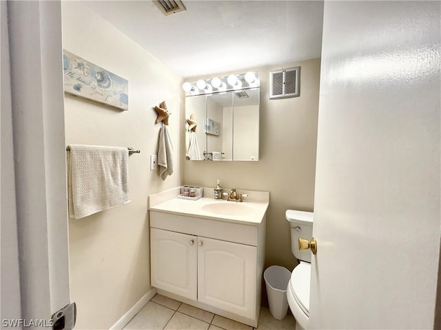 bathroom featuring tile flooring, vanity, and toilet