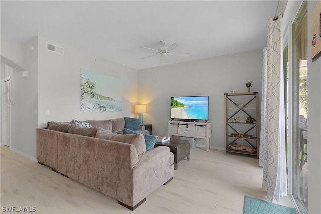 living room featuring ceiling fan