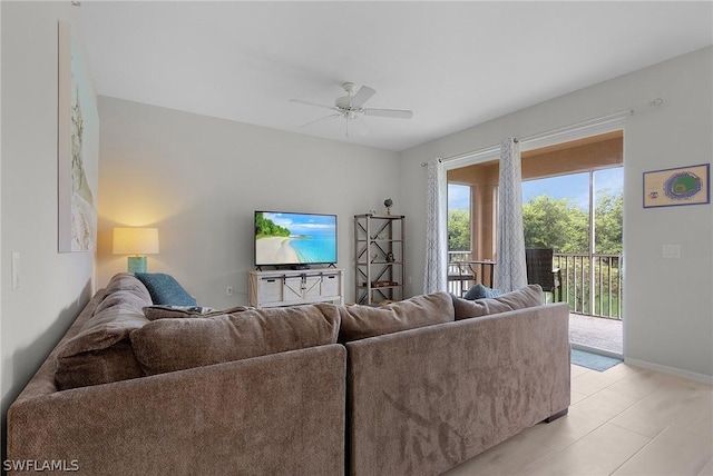 living room featuring ceiling fan