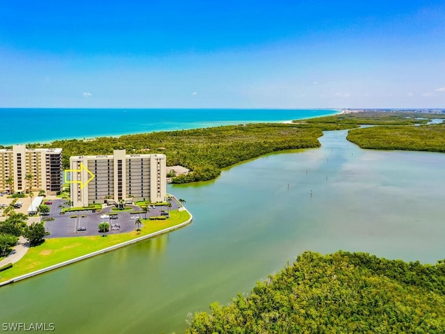 bird's eye view featuring a water view