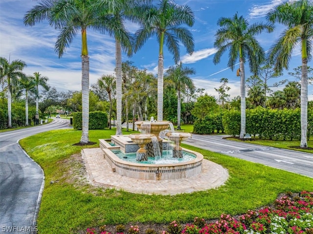 view of property's community featuring a lawn