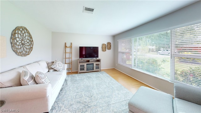 living room with light wood-type flooring