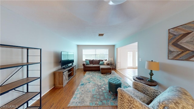 living room with light wood-type flooring