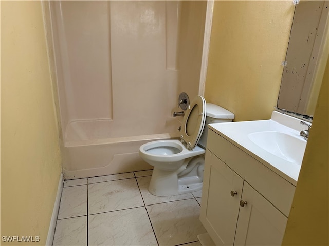 full bathroom featuring vanity, tile patterned floors, toilet, and shower / bathtub combination