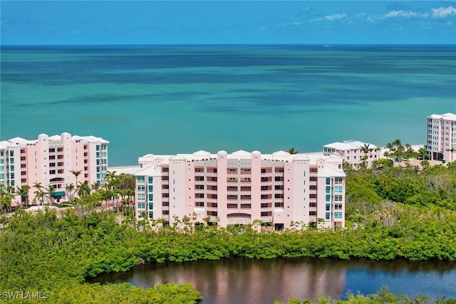 bird's eye view featuring a water view