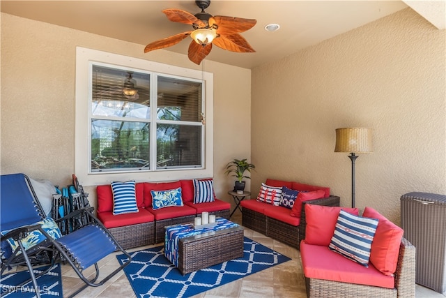 view of patio / terrace featuring an outdoor living space and ceiling fan