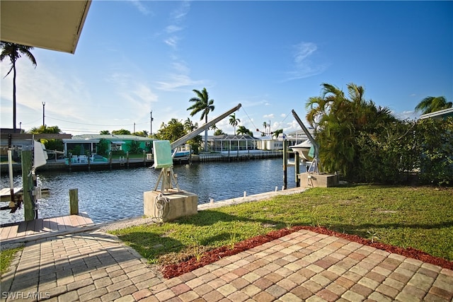 view of water feature with a boat dock and boat lift