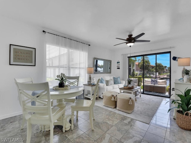 living room featuring ceiling fan