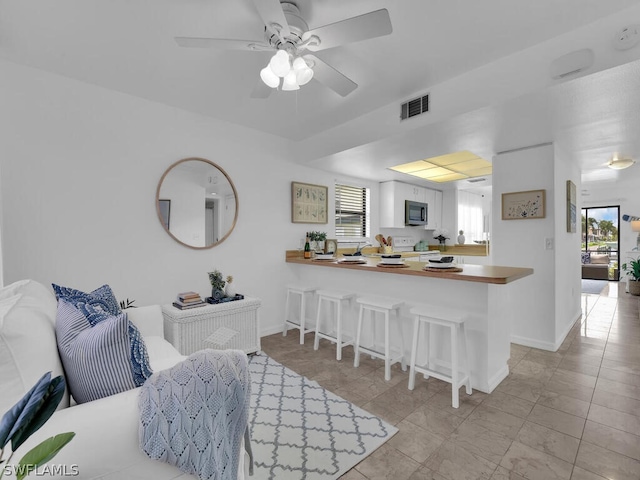 living room featuring ceiling fan