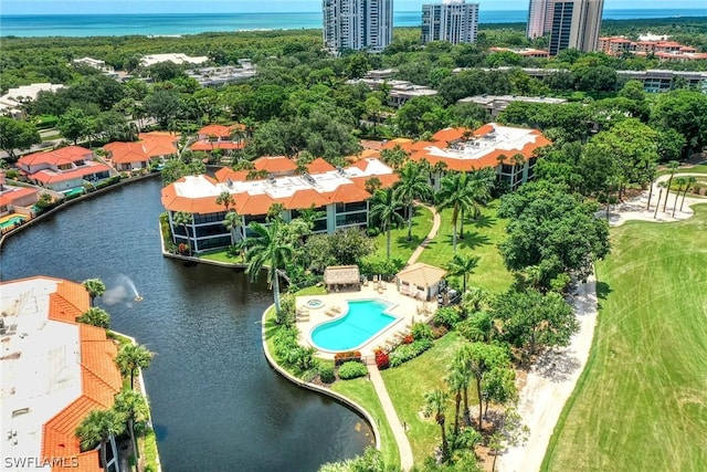 bird's eye view featuring a water view