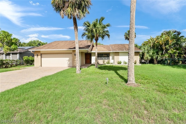 single story home with a garage and a front yard