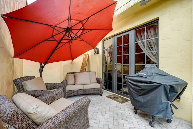 view of patio / terrace with french doors and grilling area