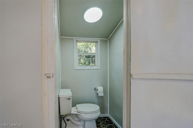 bathroom with vaulted ceiling and toilet