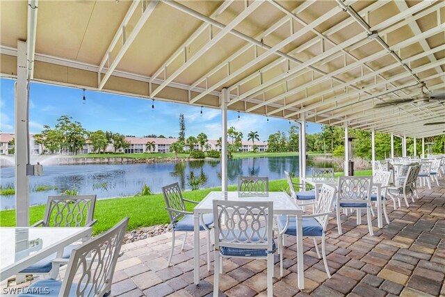 view of patio / terrace with a water view