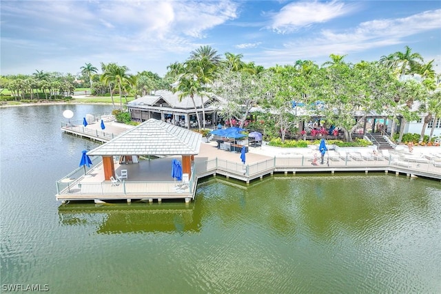 view of dock with a water view