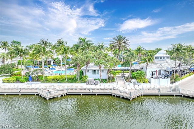 view of dock with a water view