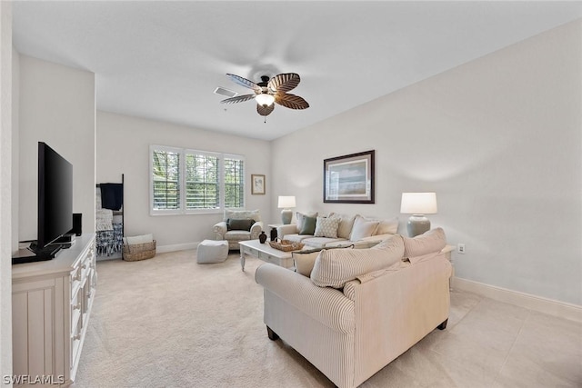 living room with ceiling fan