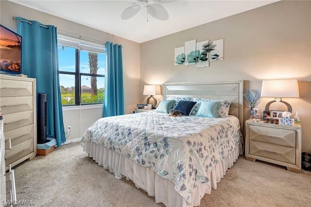 bedroom featuring carpet flooring and ceiling fan